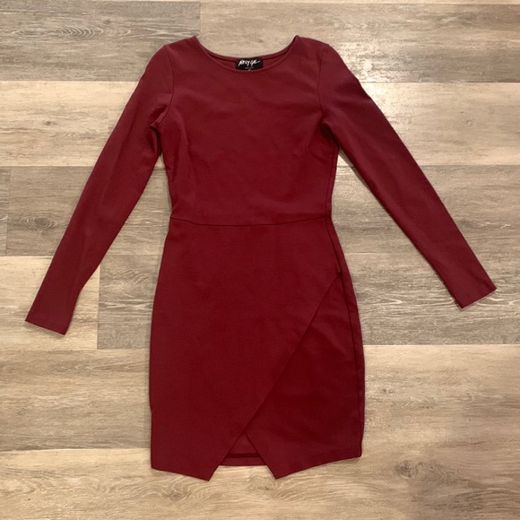 Nasty Gal long-sleeve burgundy wrap skirt bodycon dress size medium - Picture 2 of 5